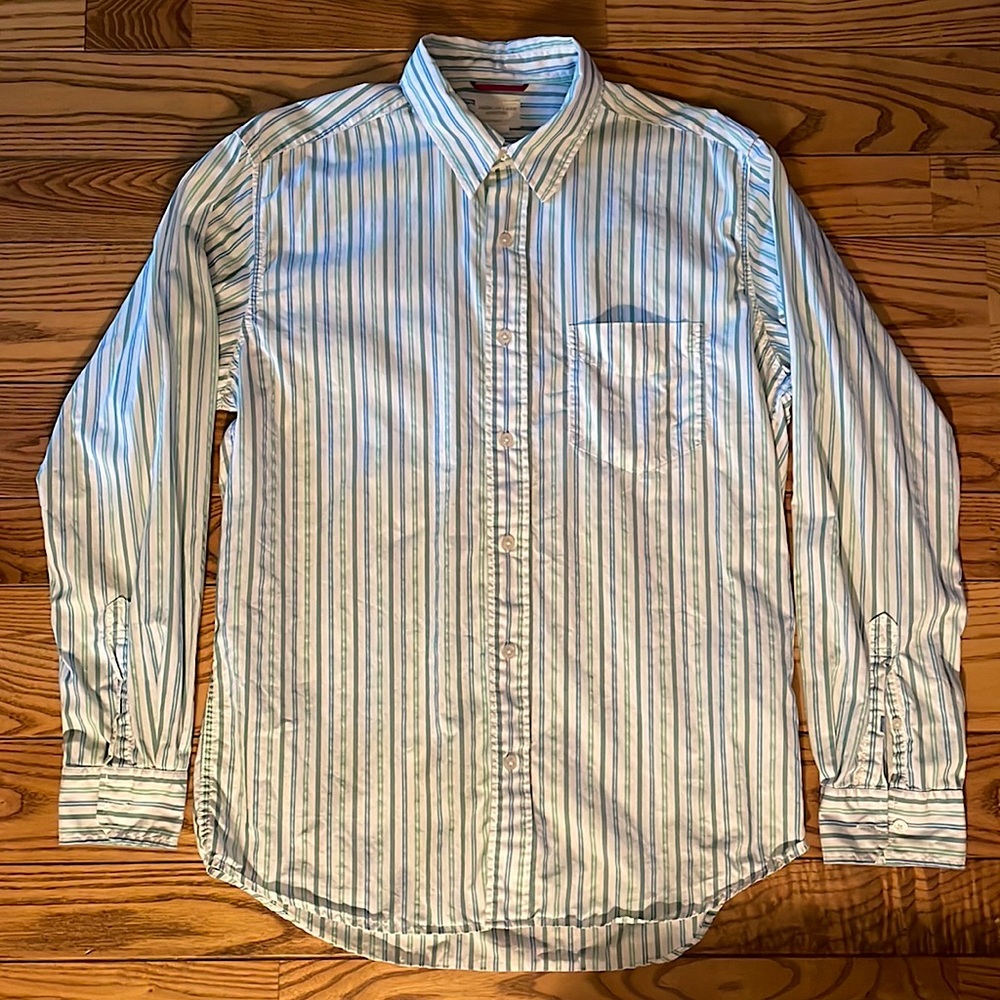 🦅 American Eagle Green Striped Button Down, Medium